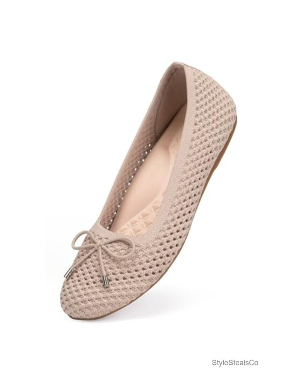 Women's Ballet Flats Mesh Round Toe Foldable Dressy Shoes with Bow-Knot